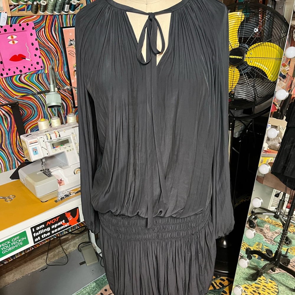 Black Blouson Dress with Drop Waist
